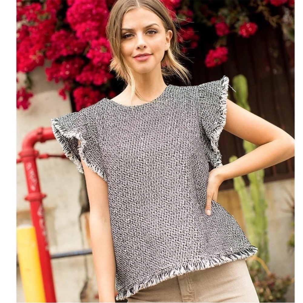 THML herringbone tweed fringe top. Size S. - Picture 5 of 16
